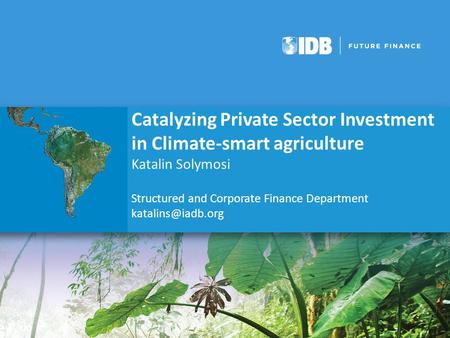 Catalyzing Private Sector Investment in Climate-smart agriculture Katalin Solymosi Structured and Corporate Finance Department