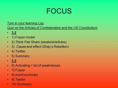 FOCUS Turn in your learning Log