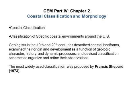 Coastal Classification and Morphology