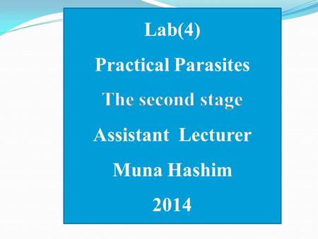 Lab(4) Practical Parasites The second stage Assistant  Lecturer
