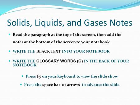 Solids, Liquids, and Gases Notes