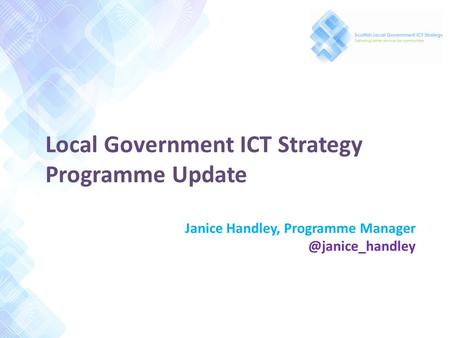 Local Government ICT Strategy Programme Update Janice Handley, Programme