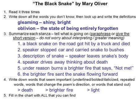 “The Black Snake” by Mary Oliver