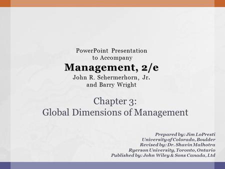 Chapter 3: Global Dimensions of Management