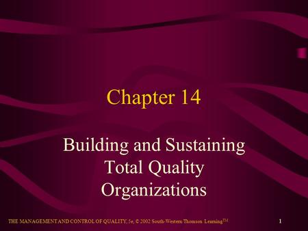 THE MANAGEMENT AND CONTROL OF QUALITY, 5e, © 2002 South-Western/Thomson Learning TM 1 Chapter 14 Building and Sustaining Total Quality Organizations.
