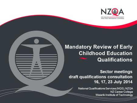 Mandatory Review of Early Childhood Education Qualifications Sector meetings draft qualifications consultation 16, 17, 23 July 2014 National Qualifications.