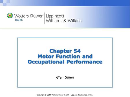 Copyright © 2014 Wolters Kluwer Health | Lippincott Williams & Wilkins Chapter 54 Motor Function and Occupational Performance Glen Gillen.