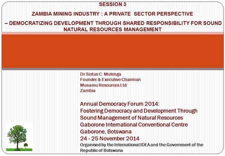 ZAMBIA MINING INDUSTRY : A PRIVATE SECTOR PERSPECTIVE