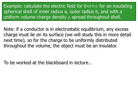 Example: calculate the electric field for 0