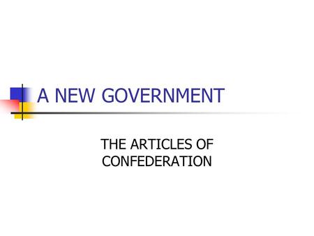 A NEW GOVERNMENT THE ARTICLES OF CONFEDERATION. ARTICLES OF CONFEDERATION 1st form of a constitution for new country states had to create own government.