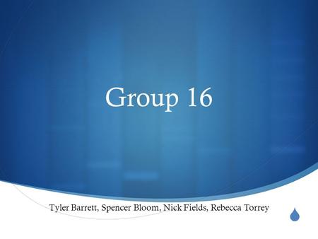  Group 16 Tyler Barrett, Spencer Bloom, Nick Fields, Rebecca Torrey.