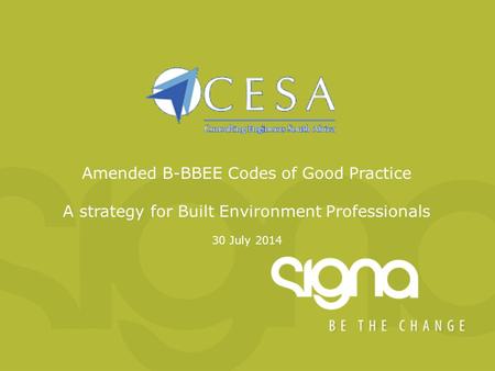Amended B-BBEE Codes of Good Practice A strategy for Built Environment Professionals 30 July 2014.