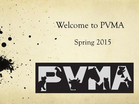 Welcome to PVMA Spring 2015. Officers Alicia- President Hilary- Treasurer Amy- Vice-President.