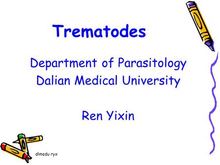 dlmedu ryx Trematodes Department of Parasitology Dalian Medical University Ren Yixin.
