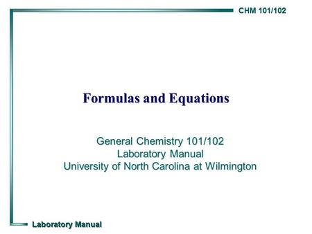 Formulas and Equations