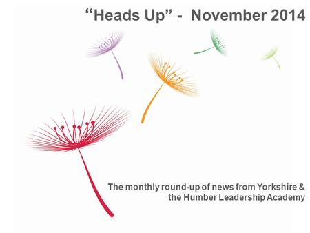 The monthly round-up of news from Yorkshire & the Humber Leadership Academy “ Heads Up” - November 2014.