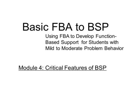 Basic FBA to BSP Module 4: Critical Features of BSP