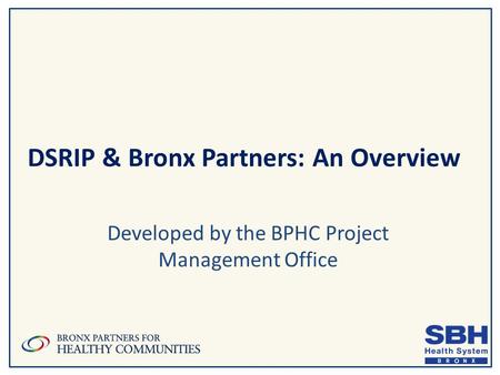 DSRIP & Bronx Partners: An Overview Developed by the BPHC Project Management Office.