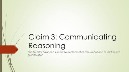 Claim 3: Communicating Reasoning The Smarter Balanced summative mathematics assessment and its relationship to instruction.