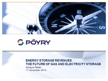 ENERGY STORAGE REVENUES THE FUTURE OF GAS AND ELECTRICITY STORAGE Asheya Patten 11 November 2014.