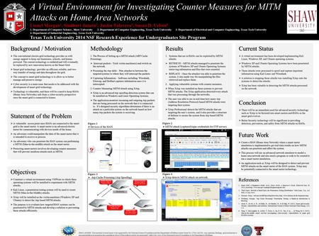 A Virtual Environment for Investigating Counter Measures for MITM Attacks on Home Area Networks Lionel Morgan 1, Sindhuri Juturu 2, Justin Talavera 3,
