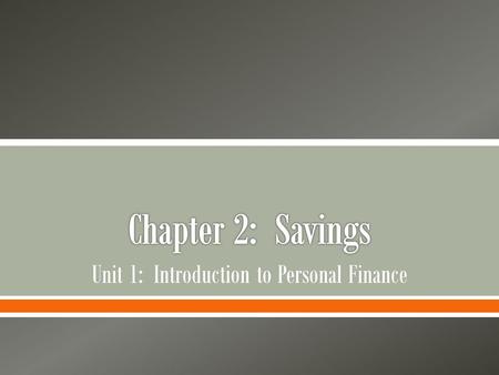 Unit 1: Introduction to Personal Finance