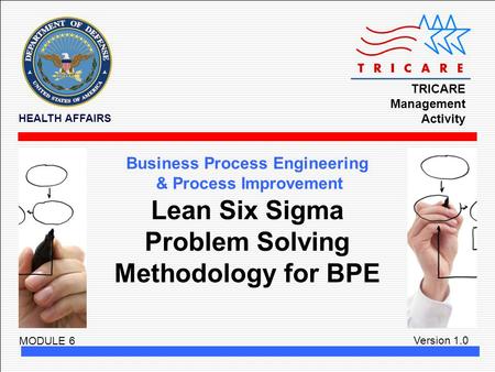 TRICARE Management Activity HEALTH AFFAIRS Version 1.0 Business Process Engineering & Process Improvement MODULE 6 Lean Six Sigma Problem Solving Methodology.