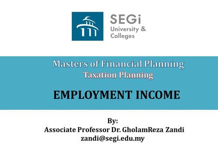 Masters of Financial Planning Associate Professor Dr. GholamReza Zandi