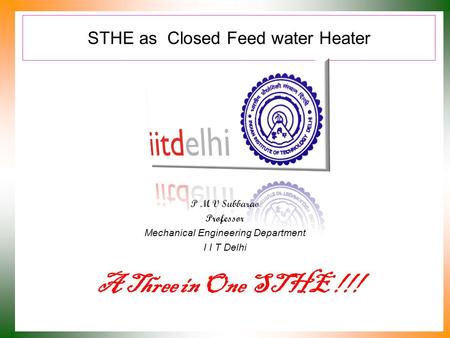 STHE as Closed Feed water Heater