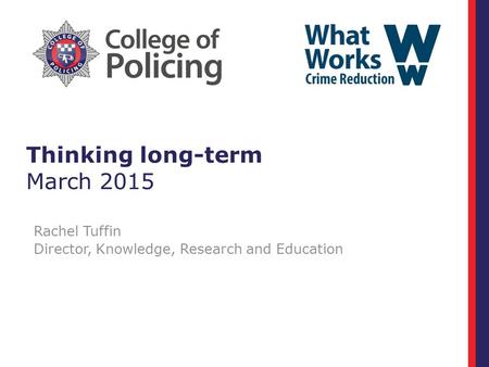 Thinking long-term March 2015 Rachel Tuffin Director, Knowledge, Research and Education.