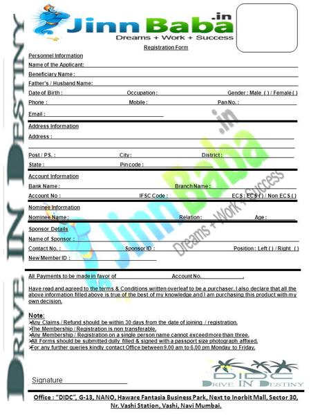 Registration Form Personnel Information Name of the Applicant: _________________________________________________________________________ Beneficiary Name.