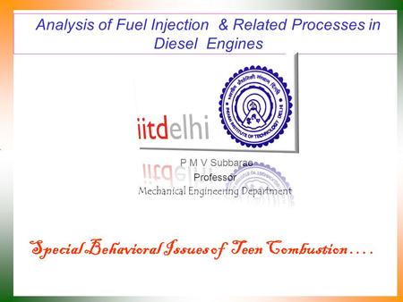 Analysis of Fuel Injection & Related Processes in Diesel Engines