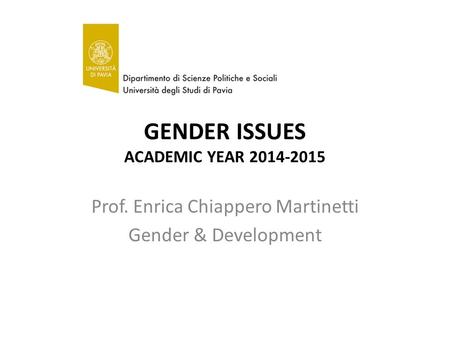 GENDER ISSUES ACADEMIC YEAR 2014-2015 Prof. Enrica Chiappero Martinetti Gender & Development.