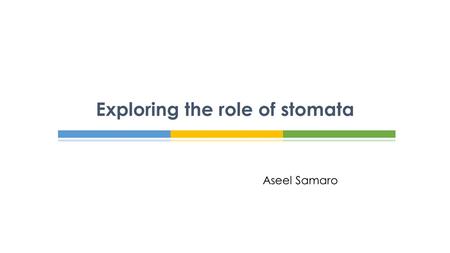 Aseel Samaro Exploring the role of stomata.  Plants are found in a huge range of habitats.  In order to photosynthesise, plants need a supply of.