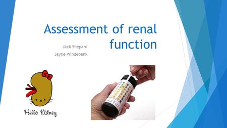 Assessment of renal function Jack Shepard Jayne Windebank.