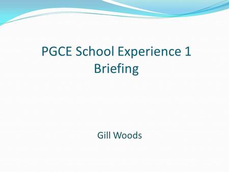 PGCE School Experience 1 Briefing Gill Woods. Important Dates for SE1 PRELIMINARY VISIT DAYS Wednesday 1st October Wednesday 8 th October 8 WEEK BLOCK.