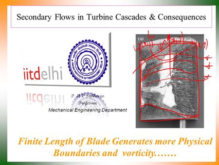 Secondary Flows in Turbine Cascades & Consequences P M V Subbarao Professor Mechanical Engineering Department Finite Length of Blade Generates more Physical.