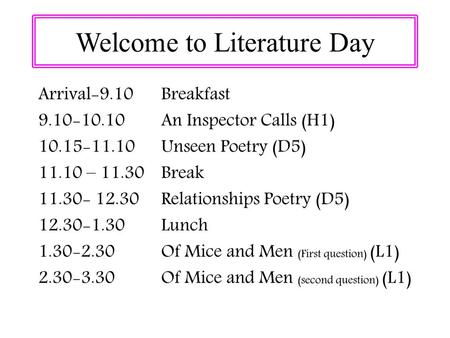 Welcome to Literature Day