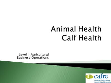 Level II Agricultural Business Operations.  This session will include ◦ Sources & signs of infection and sickness ◦ Colostrum feeding ◦ Calf diseases.