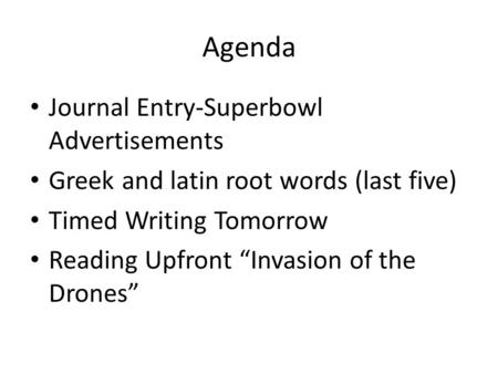 Agenda Journal Entry-Superbowl Advertisements