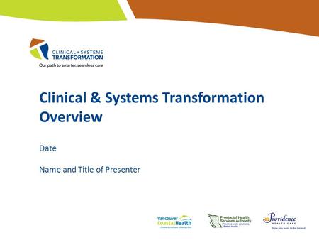 Clinical & Systems Transformation Overview Date Name and Title of Presenter.