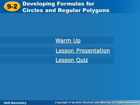 9-2 Developing Formulas for Circles and Regular Polygons Warm Up