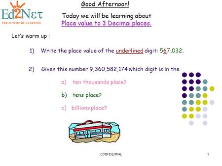 Today we will be learning about Place value to 3 Decimal places.