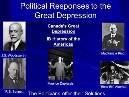 Political Responses to the Great Depression