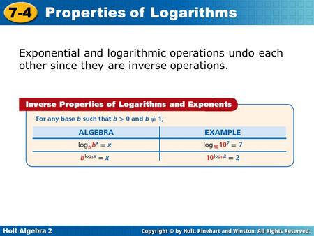 Logs and Exp as inverses
