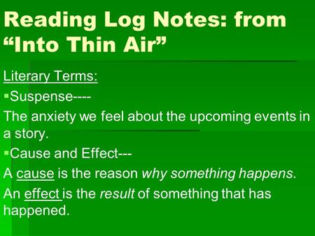 Reading Log Notes: from “Into Thin Air”