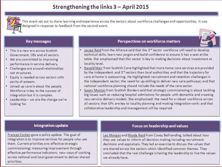 Strengthening the links 3 – April 2015 This event set out to share learning and experience across the sectors about workforce challenges and opportunities.