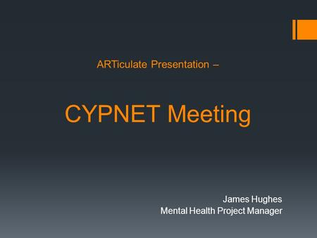 ARTiculate Presentation – CYPNET Meeting James Hughes Mental Health Project Manager.