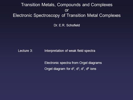 Transition Metals, Compounds and Complexes or