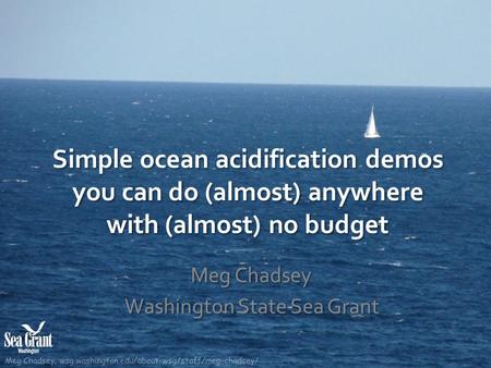 Meg Chadsey; wsg.washington.edu/about-wsg/staff/meg-chadsey/ Simple ocean acidification demos you can do (almost) anywhere with (almost) no budget Meg.
